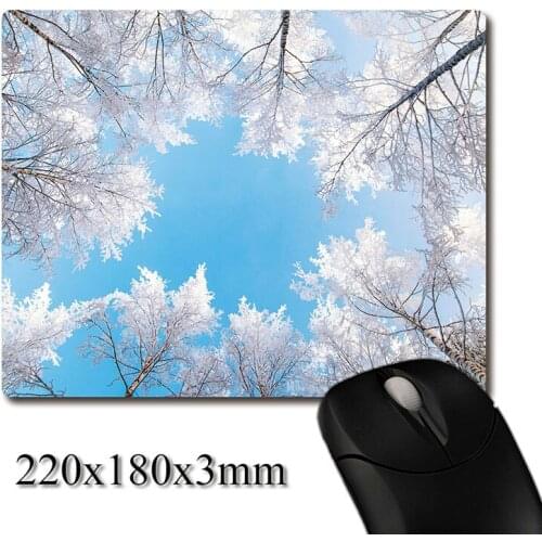 Cypress covered with frost like crystal tree printed Heavy weaving anti-slip rubber office mouse pad Coaster Party favor gifts