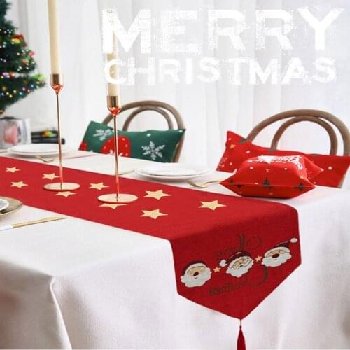 Christmas Elk Snowman Table Runner Merry Christmas Decor For Home Xmas Ornaments New Year Decor 2021 Navidad Desktop Tablecloth