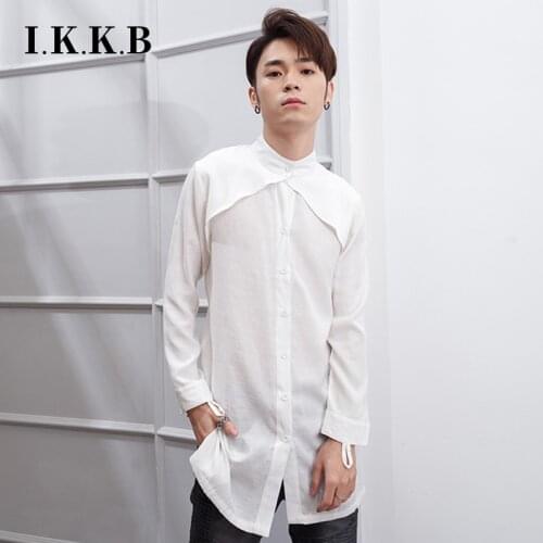 Shirt long sleeve mens slim Han style fashion shirt mens trendy net red stand collar, large size, fat and medium length