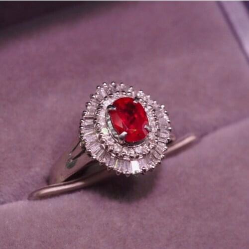 Ruby Ring Pure 18K Gold Jewelry Real Natural 0.99ct Red Ruby Diamonds Jewelry Anniversary Females Rings for Womens Fine Rings