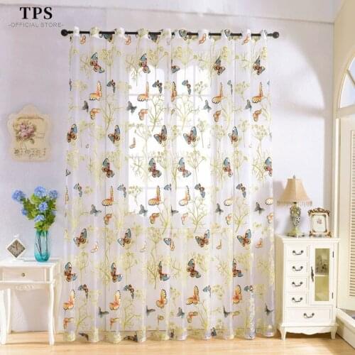 TPS Butterfly Printed Sheer Curtain for Living Room Bedroom Kitchen Flower Tulle Window Treatment Voile Curtain Drape Panels