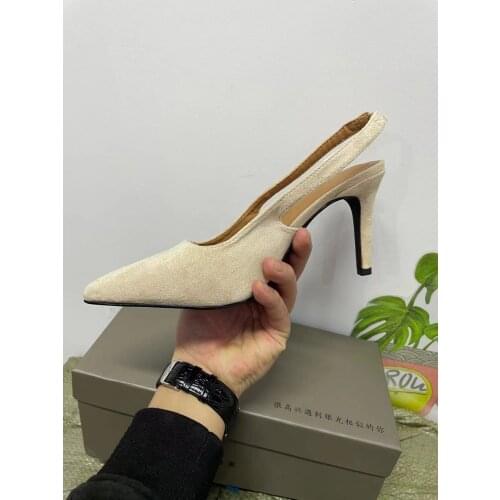 2020 NEW 8CM PUMPS Commuter Womens Shoes Series Fashion Suede Gentle Elegant Pointed Stiletto Womens Slingback Shoes 4colors