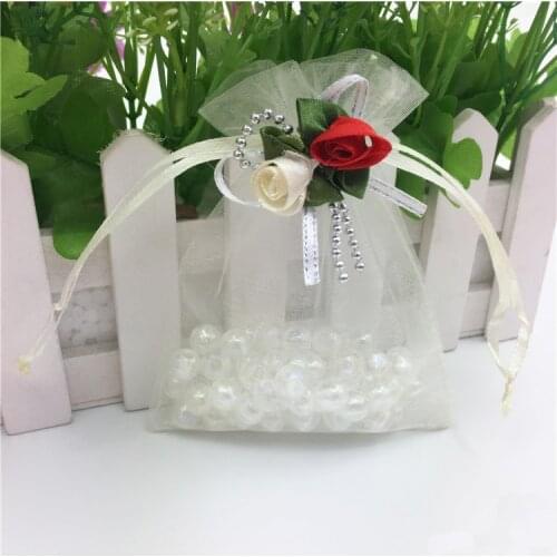 100pcs/lot High-end Dense Organza Bag Korean Tulip Pattern Wedding Gift Bags Drawstring Candy Gift Bag Jewelry Pouches 9*12CM