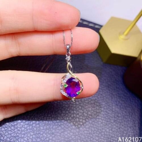 Fine Jewelry 925 Pure Silver Inlaid Natural Amethyst Girl Luxury Lovely Oval Chinese Style Gem Pendant Necklace Support Detectio