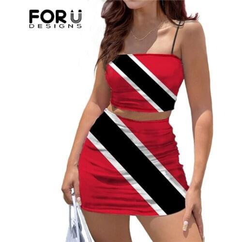 FORUSEDIGNS Womens Dress Caribbean Trinidad And Tobago Flag Printed Cami Crop Top and Mini Skirt Set Casual Women Outfits Jupe