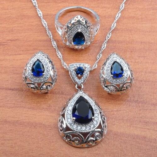 2020 New Australian Crystal Blue StoneSilver Color Dubai Jewelry Set For Women Wedding Jewelry Best Gift JS211