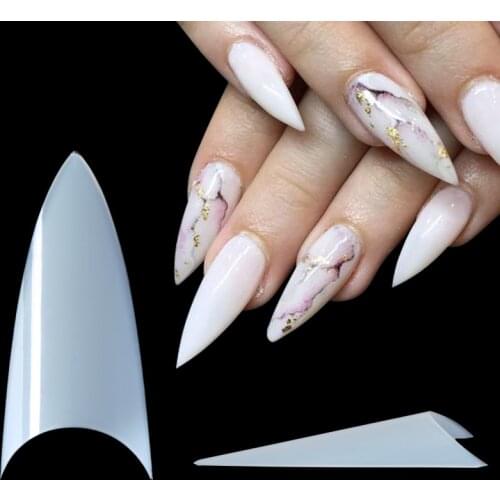 500PCS False Nail Tips Stiletto Shape Natural Clear White Point French Acrylic False Nails With 10 Sizes Nail Art Tips Design