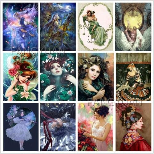 5D Diamond Painting Woman Flowers Resin Full Round Square Drill Character Series Mosaic Home Decoration Gift Wall Art Pictures