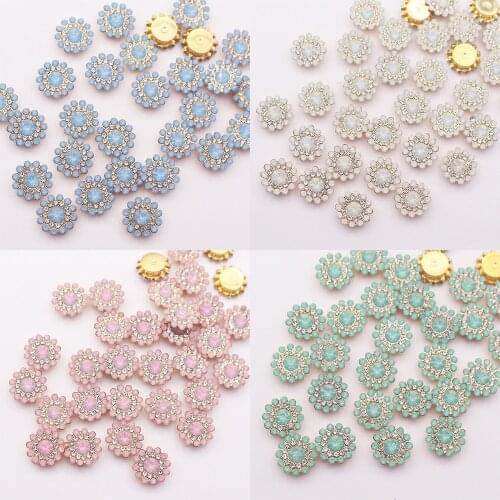 14mm Sun Flower Lace Claw Rhinestones Flatback Shiny Crystals Stones Strass Beads Gems Gold Base Sewing Rhinestones For Clothes