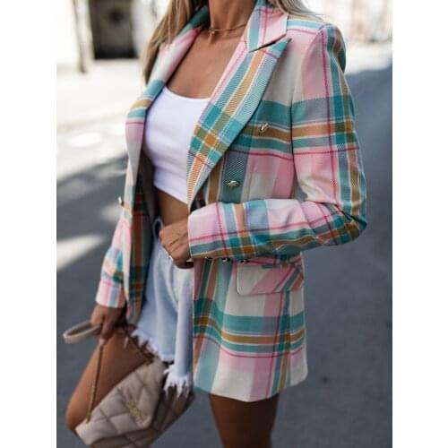 Plaid Blazer 2021 New Designer Blazer Jacket Womens Vintage Tweed Suits Jackets Office Ladies Chic Spring-Autumn Slim Blazers