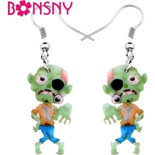 Bonsny Acrylic Halloween Cartoon Anime Horror Zombie Earrings Drop Dangle Jewelry Girl Teen Festival Decoration 2019New Hot Gift