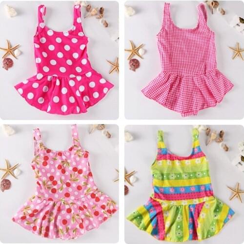 Girls' One-Piece Triangle Swimsuit, Small, Medium and Big Kids' Skirt Style Childrens Swimwear for 1-9
