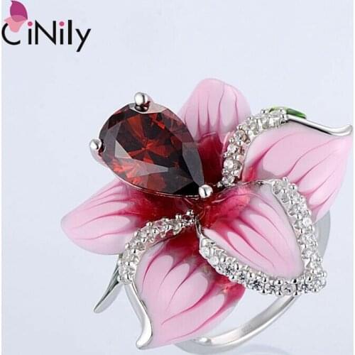 CiNily Vintage Flower Zircon Enamel Silver Plated For Women Ring Jewelry Gift Size 6-10 NJ433