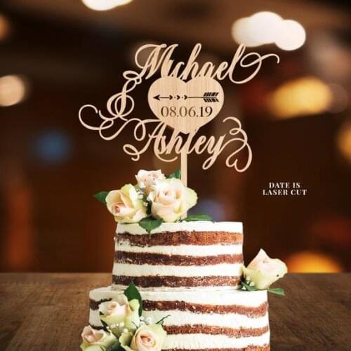 Rustic arrow boho wedding wooden cake topper Wedding decoration Calligraphy wood Cake Topper Love