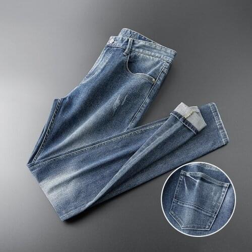 QUANBO 2021 Autumn New Men Jeans Fashion Solid Color Zip Mens Loose Jeans Mid Straight Casual Full Length Jeans for Men Clothes