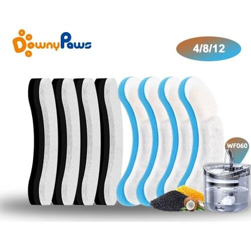 DownyPaws 4/8/12PCS Cat Water Fountain Replacement Filters for WF050/WF060 Activated Carbon Filter for Pet Auto Drinking Feeder