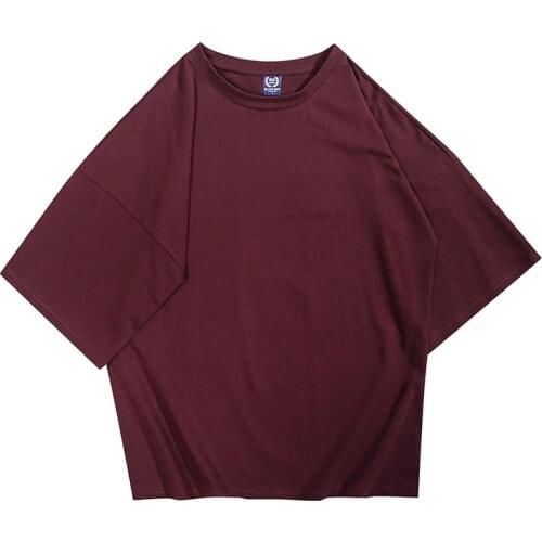 Vintage Cotton Solid T Shirt Casual Men Loose Couple Five-Point Short-Sleeved Man Tops Streetwear Bottoming Hiphop Oversized 5XL