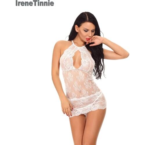 Irene Tinnie Women Lace See Through Sleepwear Sexy Backless Comfortable Night Gowns Soft Allure Nightwear Hollow Out Nightdress