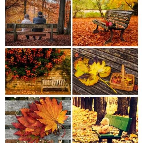 5D DIY Autumn Park Chairs Yellow Fallen Maple Leaves Diamond Painting Full Drill Embroidery Cross Stitch Mosaic Home Decor Gift