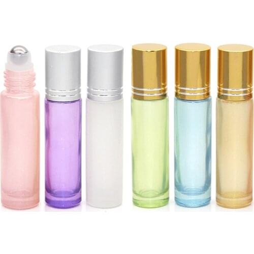 3pcs 10ml Pearl Colorful Thick Glass Essential Oil Bottles Portable Travel Refillable Perfume Roller Ball Vial