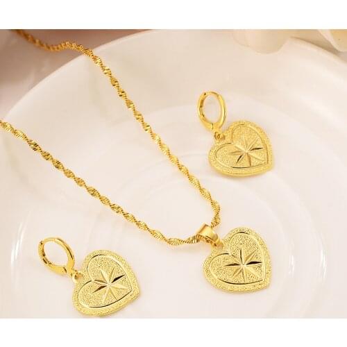 Gold dubai india heart African jewelry Set Necklace pendant Earrings Ethiopia wedding bridl jewelry sets for women girl gifts