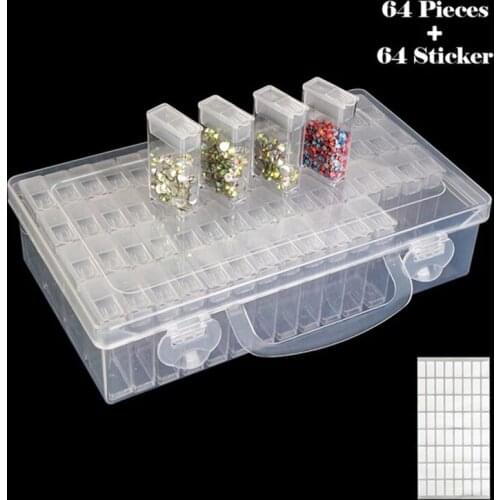 PDMDOG diamond painting storage box, portable bead storage box 64/128pcs container diamond painting accessories tool set
