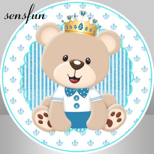 Circle Round Backdrop Cartoon Crown Bear Baby Shower Newborn Kids 1st Birthday Party Photography Backgrounds Custom Banner