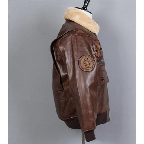 Fly G1 Air Force Genuine Leather Men Fur Collar Cowsikn Bomber Biker Motorcycle Jacket Winter Coat