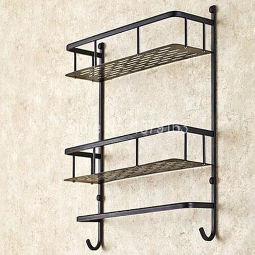 Black Oil Rubbed Brass Bathroom Accessory Dual Tier Shower Soap / Sponge Tray Caddy Basket Wire Storage Rack Wall Mounted aba526