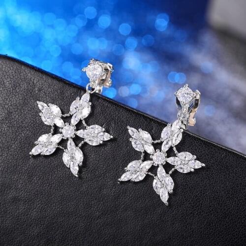 Fashion Style zircon Stone snowflake Clip on Earrings Womens Non Pierced Ear Clips Earring for Girl gift brincos Klipsy Jewelry