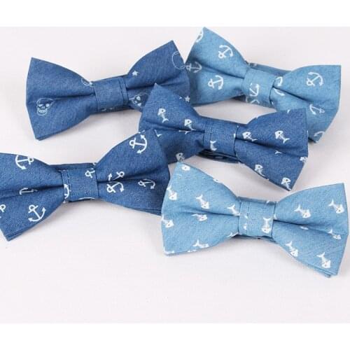 Fashion Blue Fish Skull Pattern Cotton Bowtie For Men Groom Men Cravat gravata Male Marriage party Butterfly Wedding Bow ties