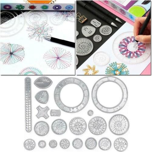 22Pcs Creative Art Child Painting Geometric Ruler Drawing Drafting Tools Learning Puzzle Toys Spirograph Magic Flower Ruler Sets