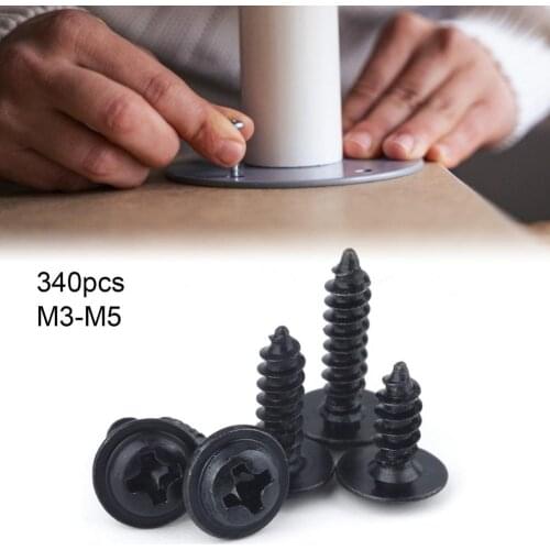 340Pcs M3-M5 Screws Self-tapping Sturdy Carbon Steel Round-headed Cross Screw Kit for Electronic Communications