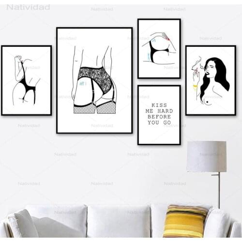 Nordic Wall Art Canvas Painting Abstract Sexy Girl Lace Rose Black White Picture Print Home Decor Poster for Living Room Modular