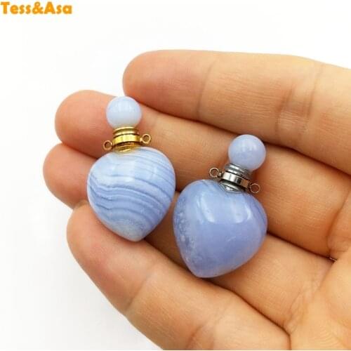 Natural Blue Lace Agates Perfume Bottle Gems-stone Pendant Heart shape Essential Oil diffuser Agates vial for necklace jewelry
