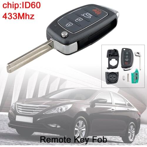 New 433Mhz 4 Buttons Replacement Black Durable Remote Car Key Fob with ID60 Chip fit for 2014 - 2017 Hyundai Sonata