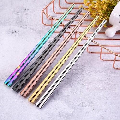 QDRR 1 Pair Stainless Steel Chopsticks Metal Chop Sticks Tableware Silver Gold Multicolor Wedding Party Festival Supplies