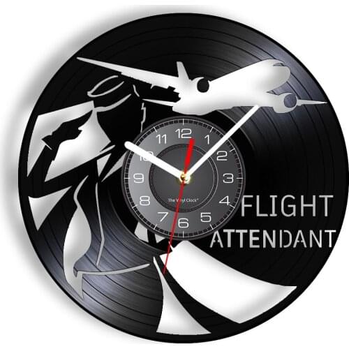 Passenger Plane Flight Attendant Longplay Wall Clock Airline Stewardess Vintage Vinyl Album Record Clock Airplane Hostess Gift