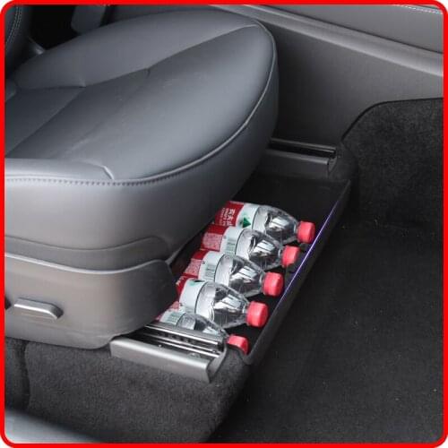 For Tesla Model Y 2021 Car Under Seat Storage Tray ABS/Shockproof Flocking Automobile Interior Hidden Organizer