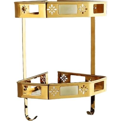 Bathroom Shelf Brass Gold Natural jade Bathroom Shower Rack Holder Wall Mounted 1-2 Tier Corner Shelf With Hooks Free Shipping