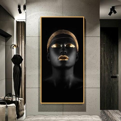 Portriat of Black Woman With Gold Jewelry Canvas Paintings on the Wall Art Posters and Prints African Art Woman Decor Pictures