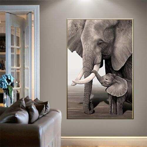 Retro Elephant baby Elephant Animal Entrance Prints & Poster Black and White Canvas Art Wall Decorative Picture for Living Room