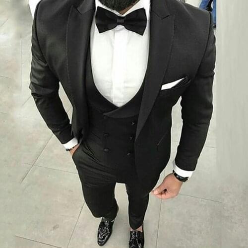 Slim Fit Formal Men Suits 3 Piece Wedding Tuxedo with Peaked Lapel Custom Jacket Male Fashion Groom Costume Vest Pants