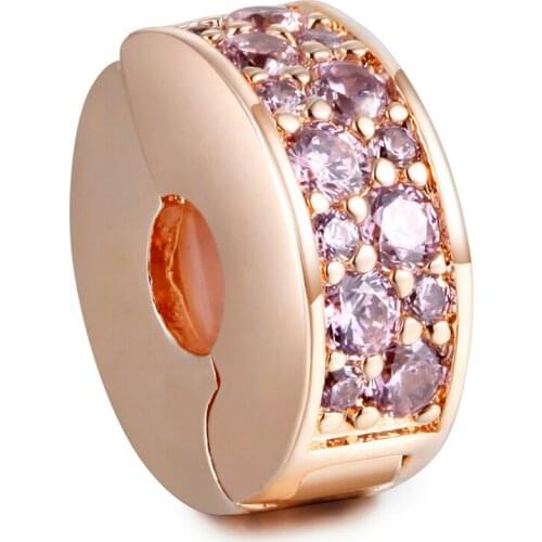 Rose Gold Beads For Jewelry Making Shining Elegance Clip Pink CZ Charm Fit 925 Sterling Silver Bracelets Woman Jewelry