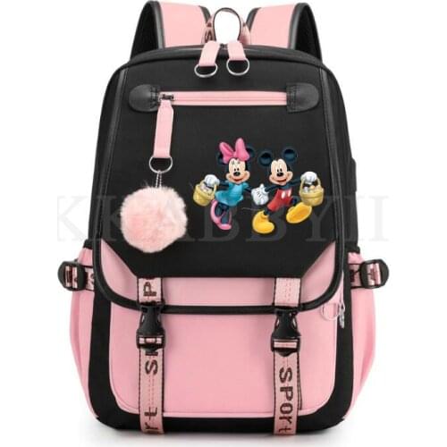 Cartoon Mickey Mouse Laptop Backpack Woman Men Canvas Capacity Travel bag USB Charging Port Schoolbag