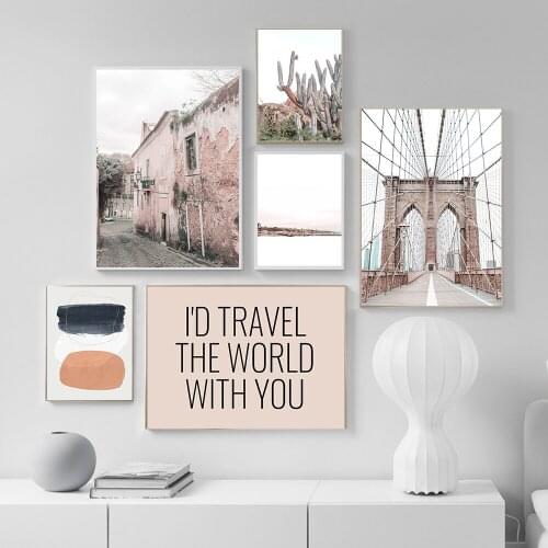 Scandinavian lisbon Landscape Poster Cactus Painting Brooklyn Bridge Posters Prints Wall Art Picture For Living Room Decoration