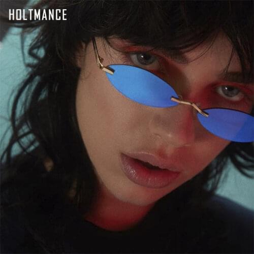 Vintage Small Oval Women Sunglasses Men Trendy Metal Rimless Sun Glasses Ins Web Celebrity Favor Shades Street Fashion UV400