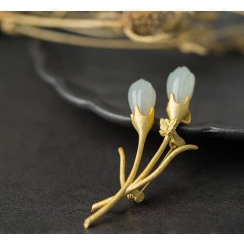 Original craft design Chinese style retro white magnolia brooch Unique ancient gold unique charm brand silver jewelry