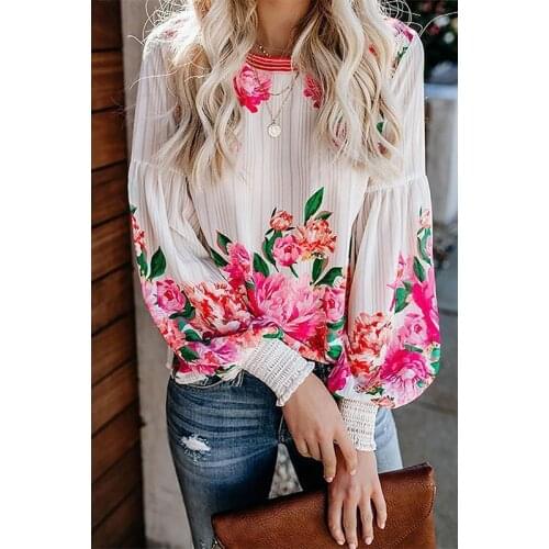 Women Long Sleeve Shirt Summer New Loose Fashion Floral Pattern Womens Shirt