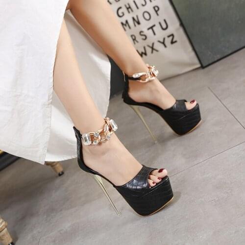 New Rhinestone 16cm High Heel Women Sandals Fish Platform Pumps Shoes Size 34-40